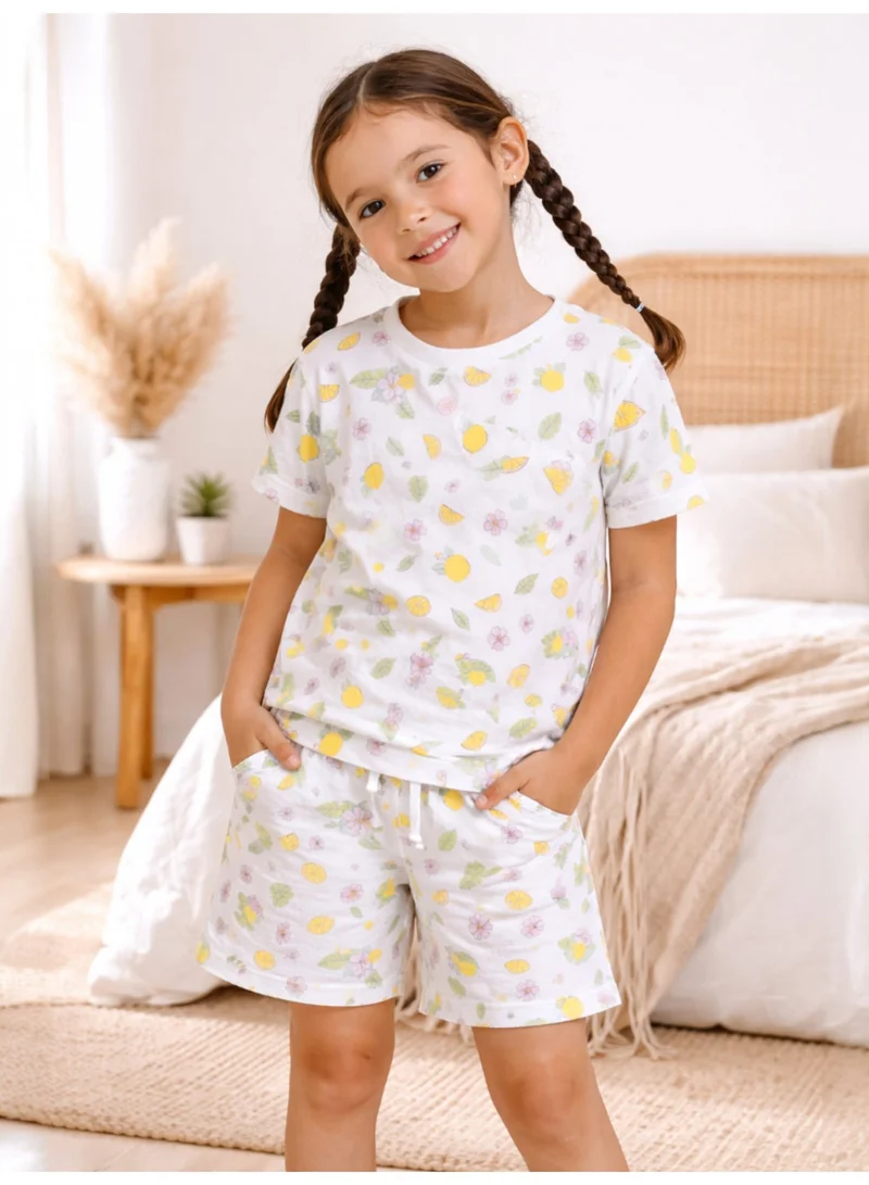 Victor And Jane  Girls Lemon Print Cotton Pajama Set – T-Shirt & Shorts Nightwear for Women | Best Price UAE